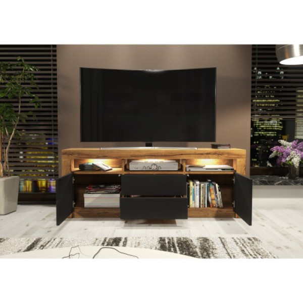 Shine Unit TV 160cm LED - Pintu Matte Oak & Hitam